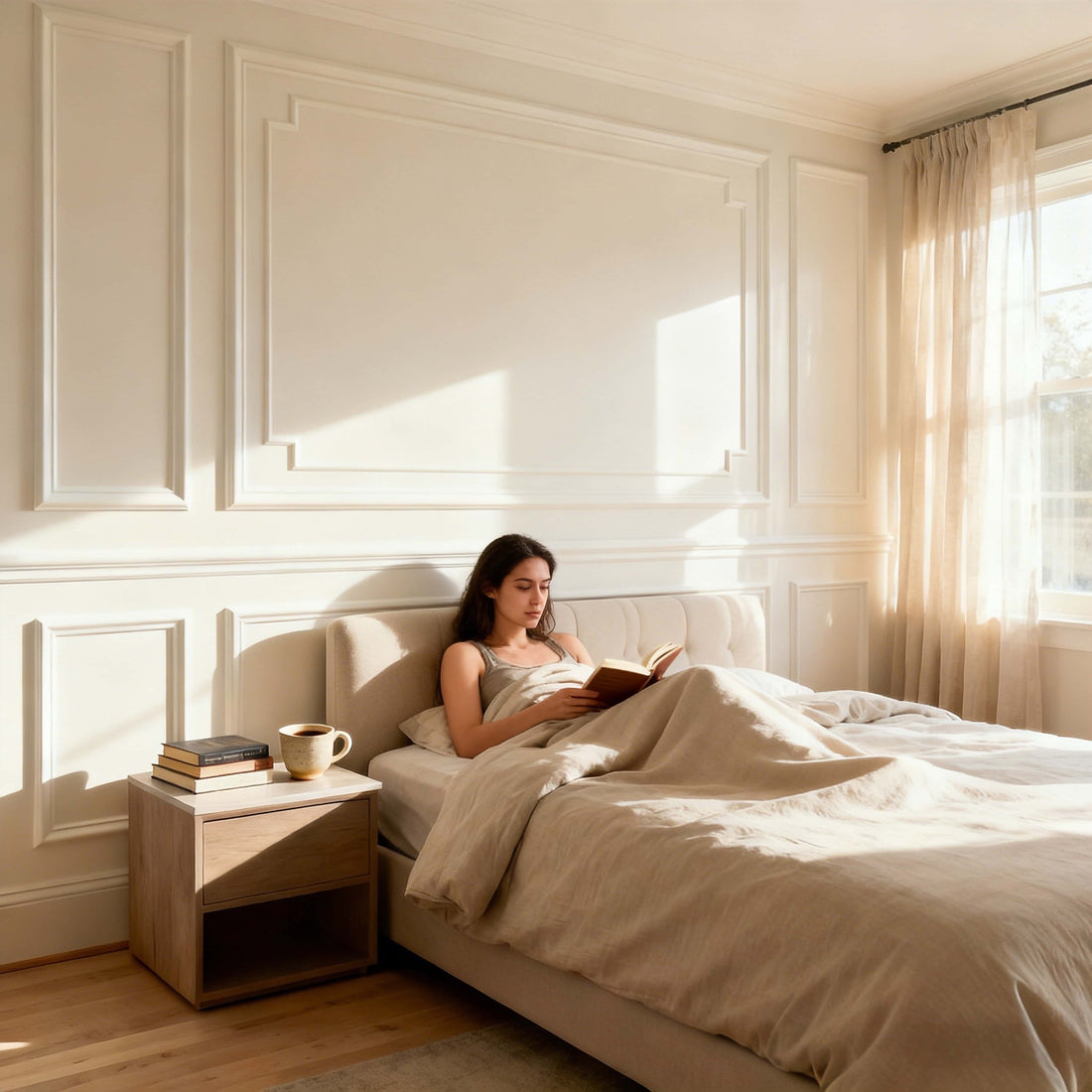 white wall molding kit for bedroom, create a warm and cozy vibe