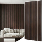 Dark Walnut Acoustic Wood Slat Wall Panels, 3D Fluted Sound Absorbing Panels for Home Theater Office