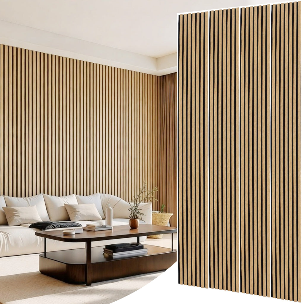 Oak Acoustic Slat Wall Panels – Soundproof & Noise Reducing for Modern Walls, 4-Pack