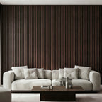 Dark Walnut Acoustic Wood Slat Wall Panels, 3D Fluted Sound Absorbing Panels for Home Theater Office