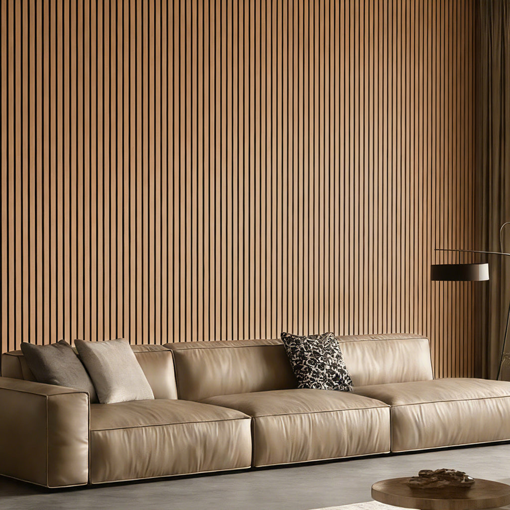 Acoustic Wood Slat Wall Panels, 4-Pack Walnut Finish, Noise Reduction for Home Office Studio