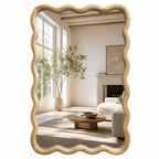 24"x36" Wavy Rectangle Solid Wood Frame Decorative Mirror - Natural Oak