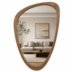 Irregular Solid Wood Wall Mirror, Asymmetrical Mid Century Modern Decorative Mirror for Entryway, Bedroom, Bathroom Vanity