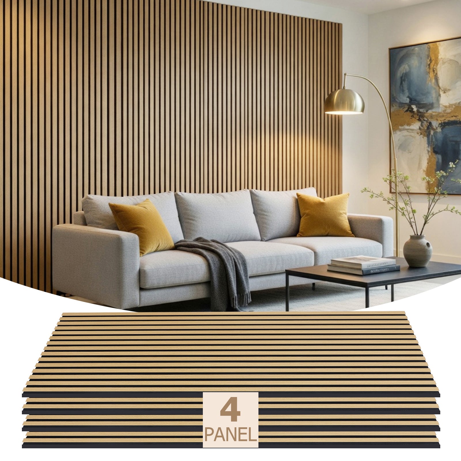 Oak Acoustic Slat Wood Wall Panels, 4-Pack 47.2” x 23.6”, Sound Absorbing Decorative Panels for Home Office Studio