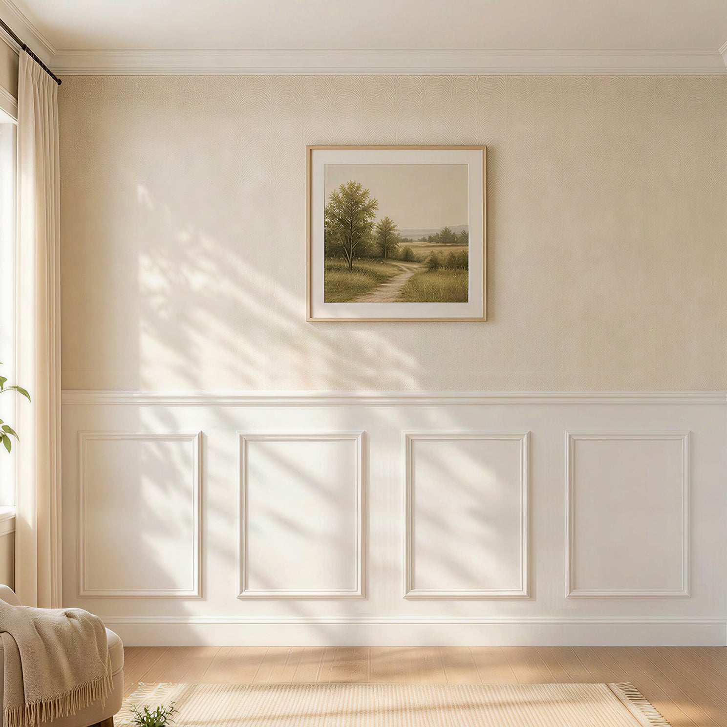 Pre-Cut Peel and Stick Wainscoting Kit, 4 Sets 16x24 Wall Molding Frames, 2 Chair Rail Trims