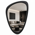 Organic Pebble Solid Wood Wall Mirror 30" x 20" Matte Black Asymmetric Accent Mirror