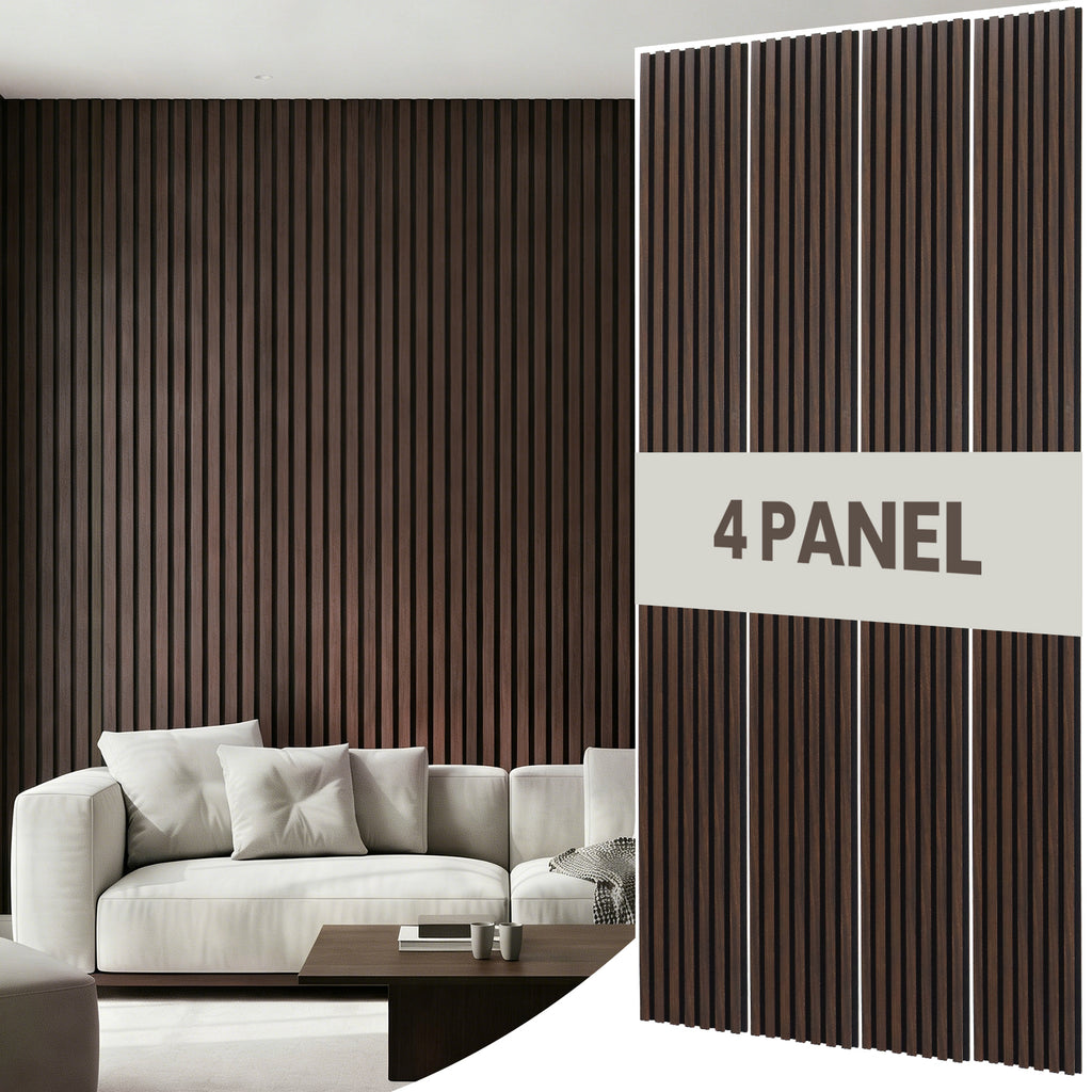 Dark Walnut Acoustic Wood Slat Wall Panels, 3D Fluted Sound Absorbing Panels for Home Theater Office