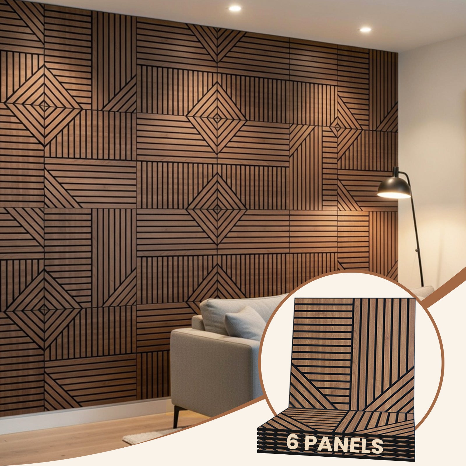 3D Wood Veneer Sound Absorbing Panels for Studio Office Home, 60×60cm 6 Pack