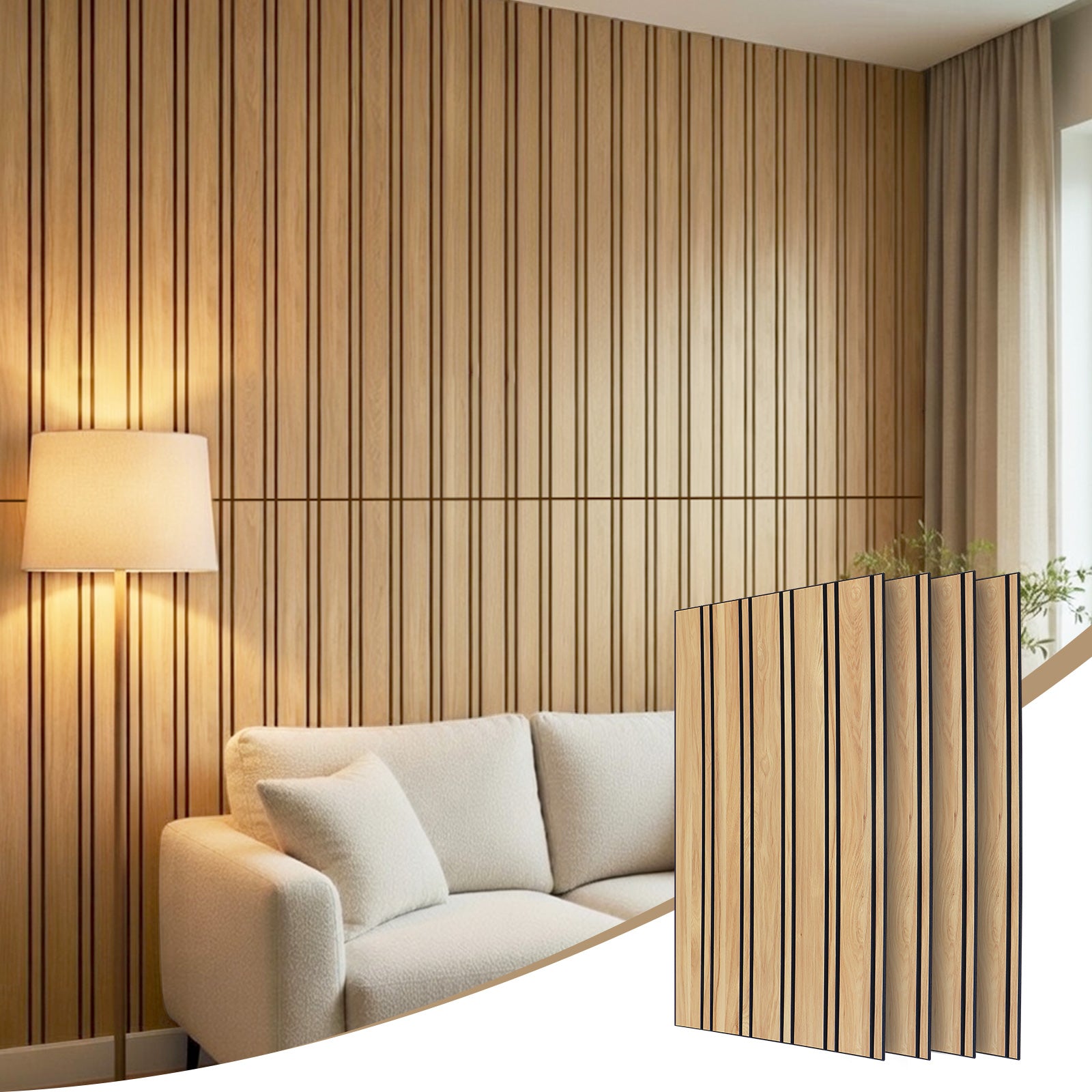 4 Pack 3D Fluted Acoustic Wall Panels, Natural Wood Grain Soundproof Wall Decor, 47.2" x 23.6"
