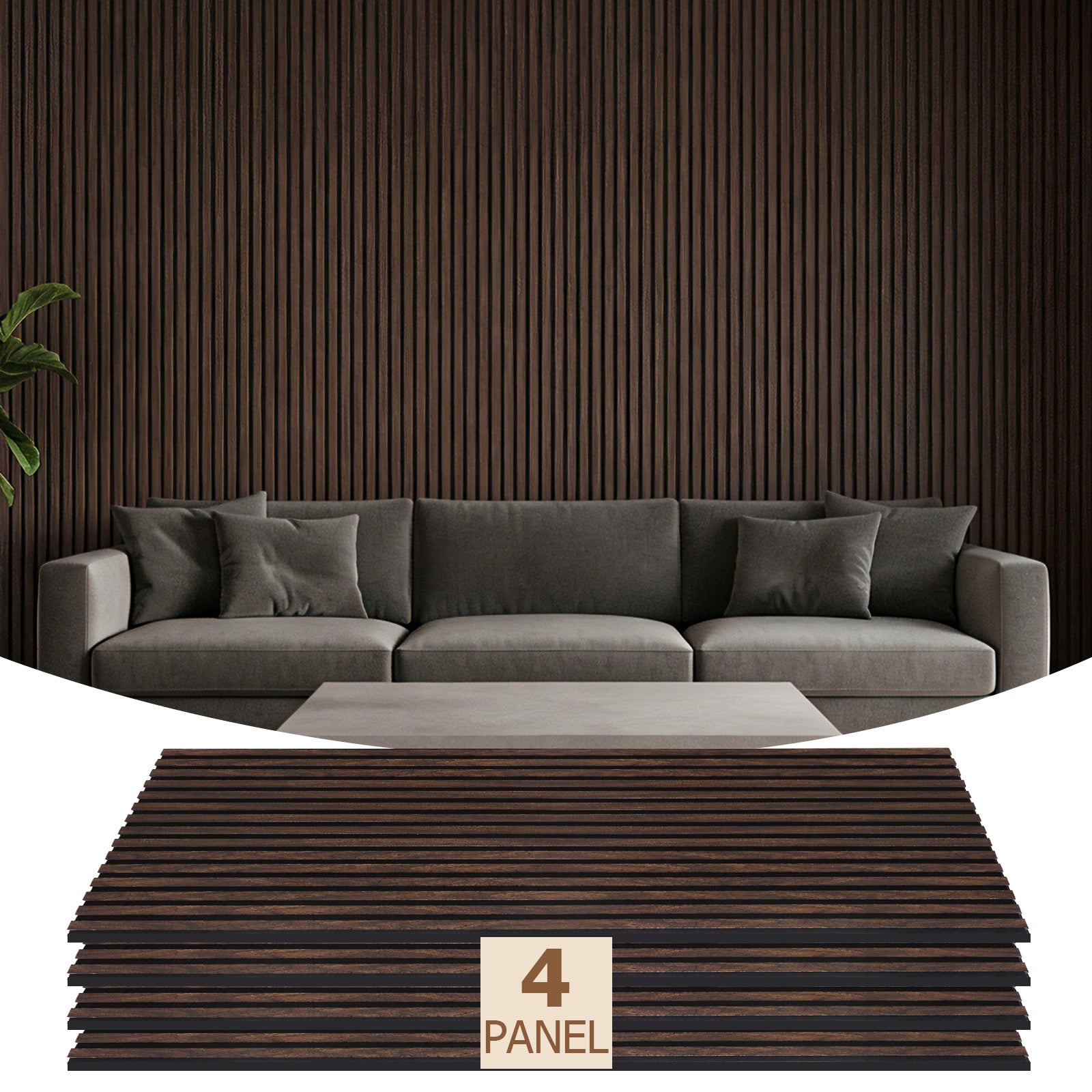 4 Pack Dark Walnut Acoustic Wall Panels 47.2"x23.6" Sound Absorbing Wall Decor