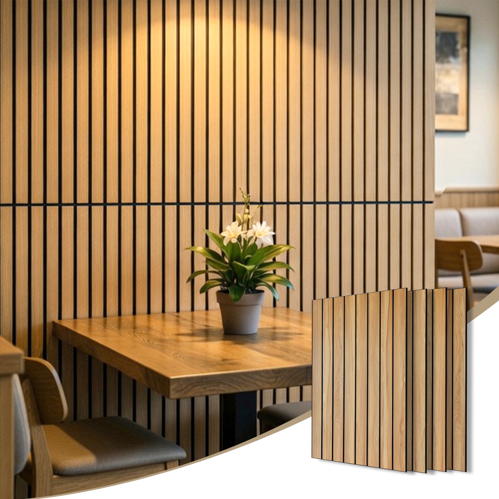 Linear Wood Slat Acoustic Panels, 47.2"×23.6" 3D Fluted Noise Reduction Wall & Ceiling Decor