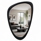 Mid-Century Modern Irregular Wall Mirror, Organic Asymmetrical Pebble Mirror with Black Solid Wood Frame (24" x 36")