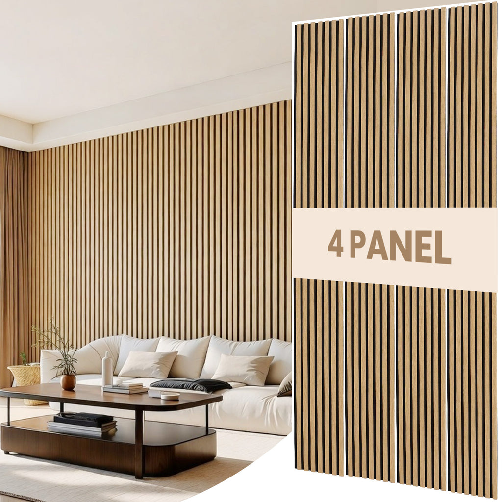Oak Acoustic Slat Wall Panels – Soundproof & Noise Reducing for Modern Walls, 4-Pack