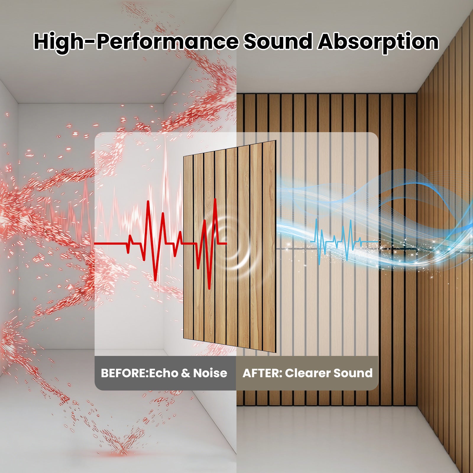 Linear Wood Slat Acoustic Panels, 47.2"×23.6" 3D Fluted Noise Reduction Wall & Ceiling Decor