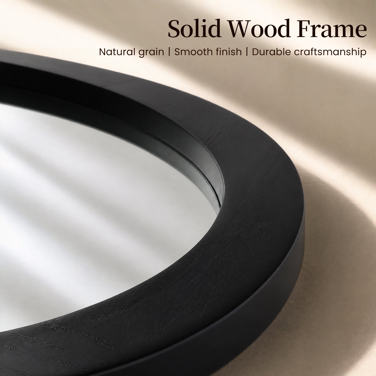 Organic Pebble Solid Wood Wall Mirror 30" x 20" Matte Black Asymmetric Accent Mirror
