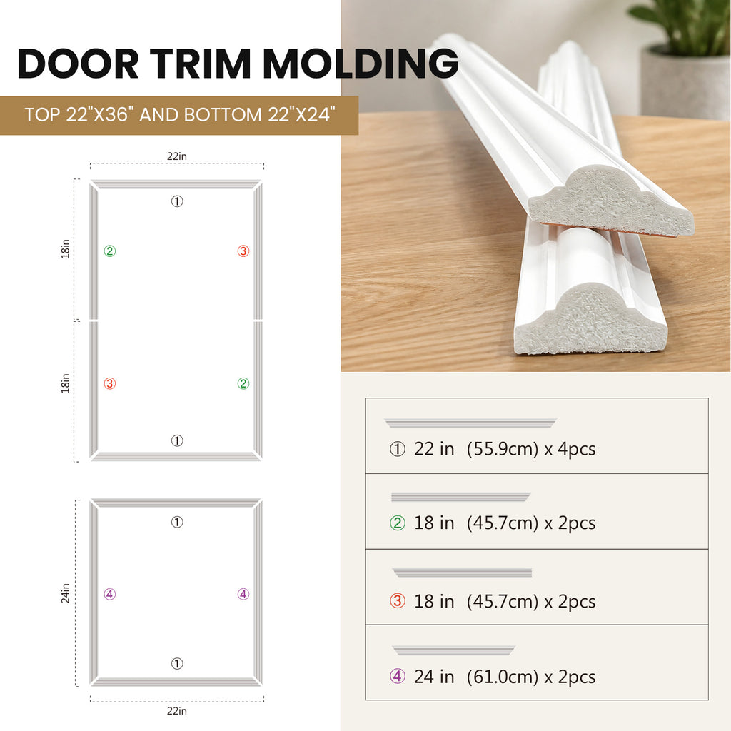 Peel and Stick Door Molding Trim Kit, Pre-Cut & Paintable Accent Trim for 28"–36" Flat Doors