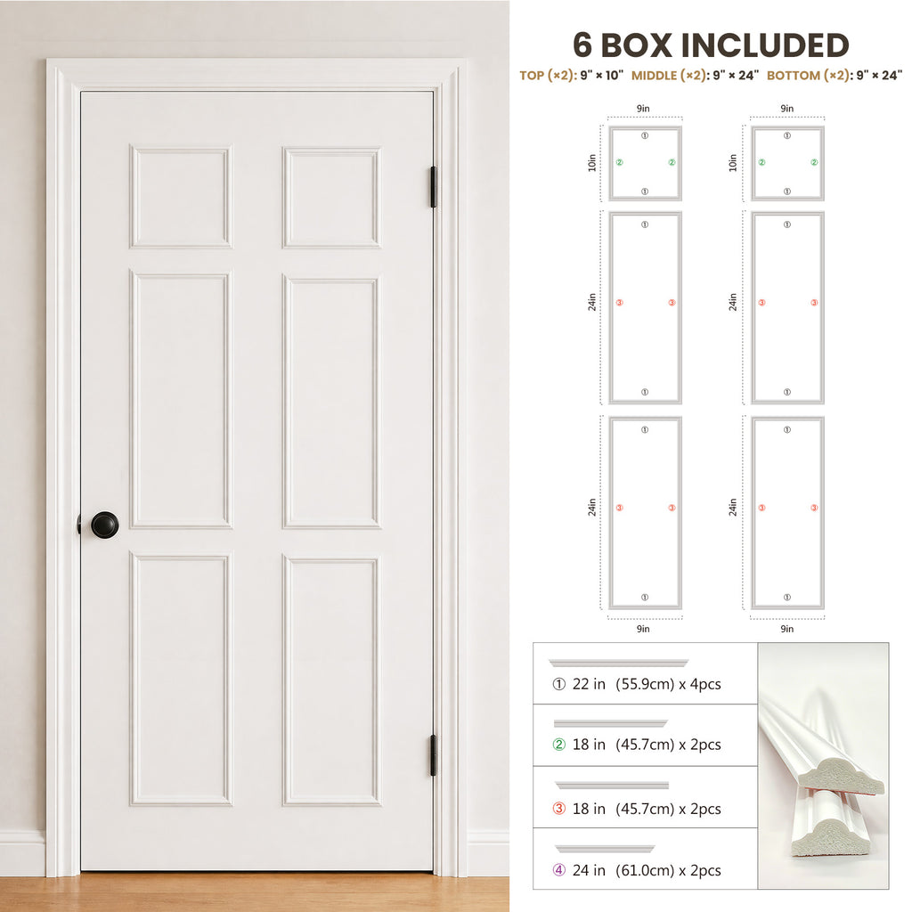 DIY Peel and Stick Door Molding Trim Kit, Pre-Cut & Paintable Accent Trim for Standard 80" Doors