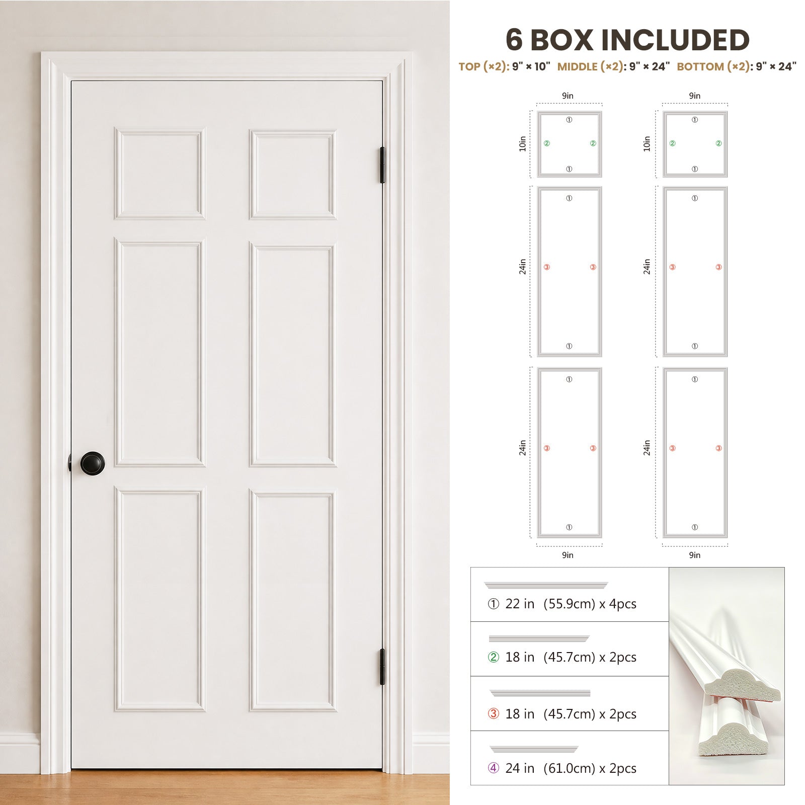 DIY Peel and Stick Door Molding Trim Kit, Pre-Cut & Paintable Accent Trim for Standard 80" Doors