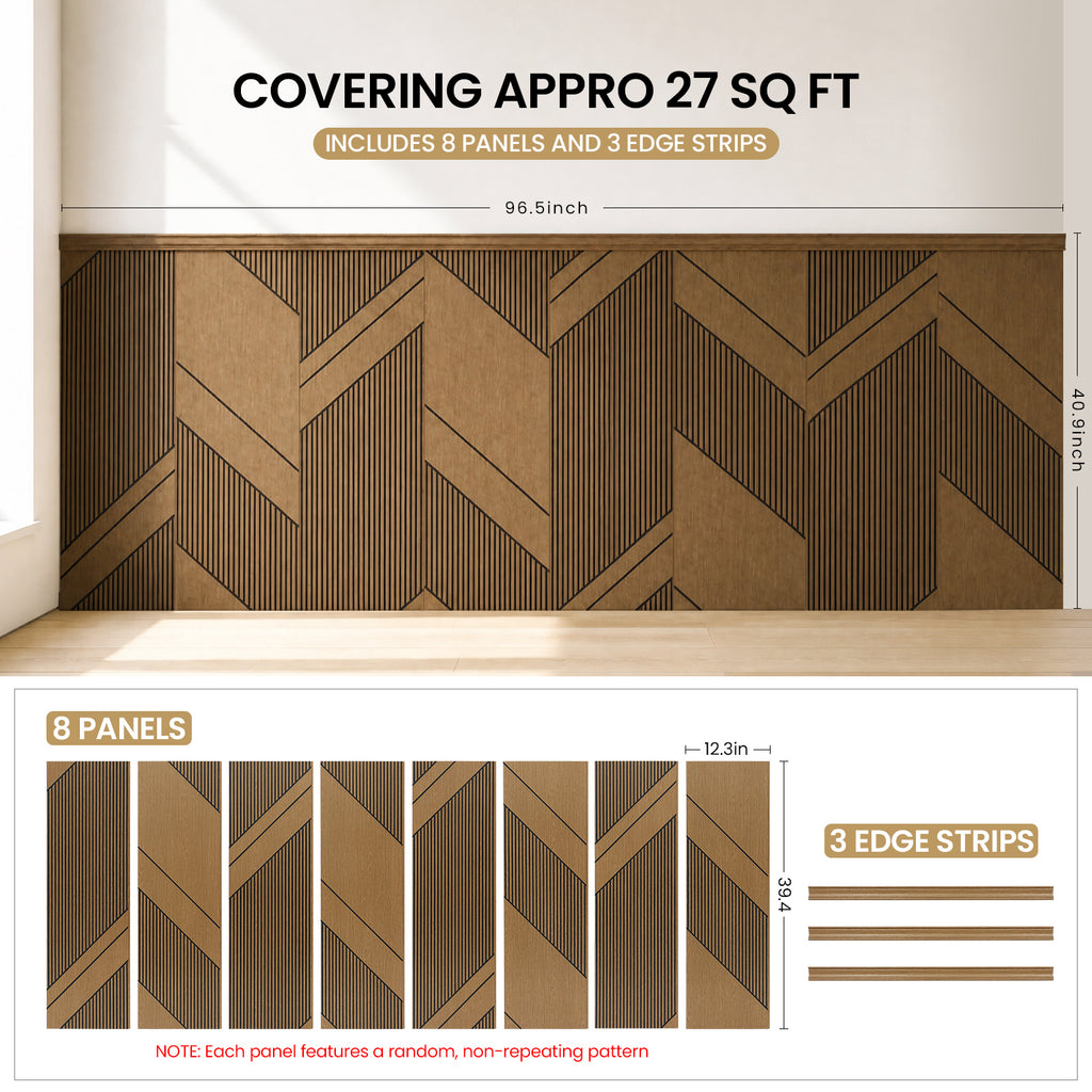 3D Geometric Wainscoting Kit (8-Pack) - DIY Wall Panels with Edge Trim