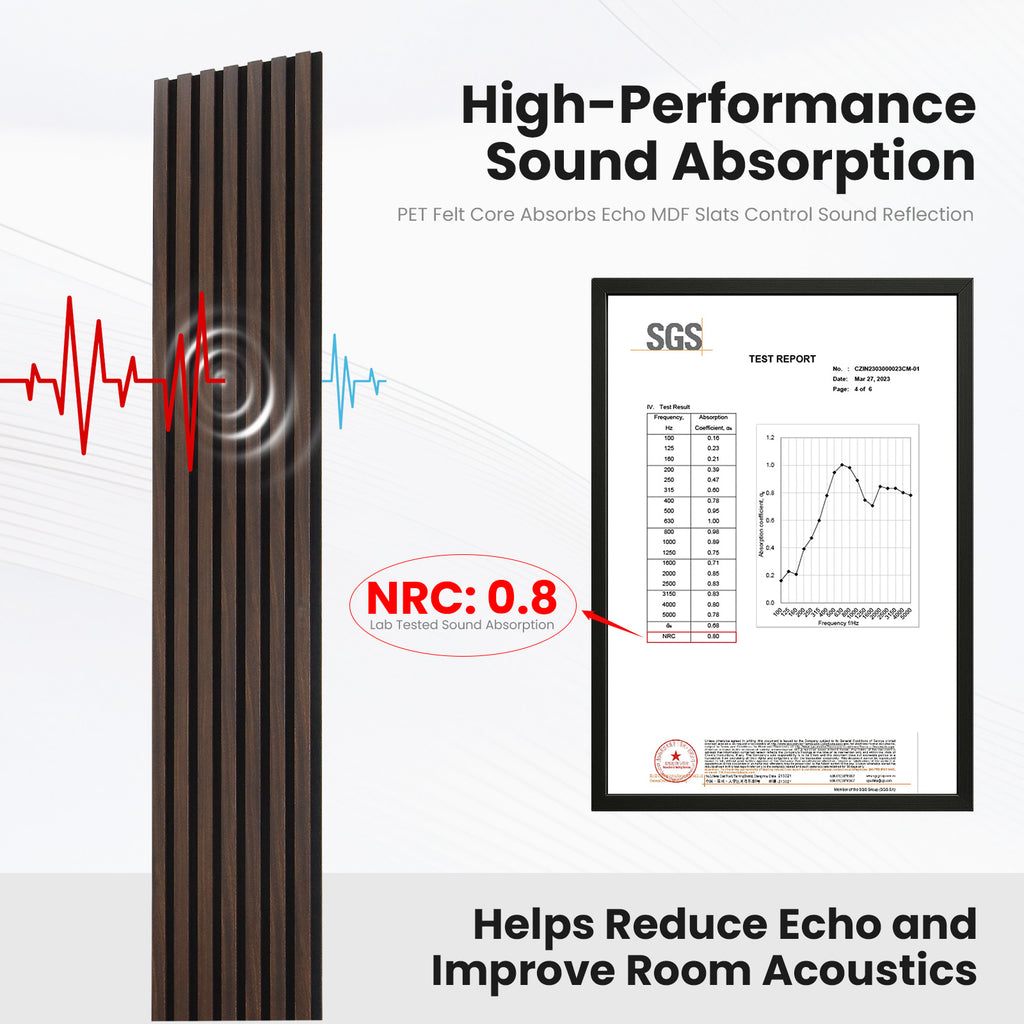 Dark Walnut Acoustic Wood Slat Wall Panels, 3D Fluted Sound Absorbing Panels for Home Theater Office