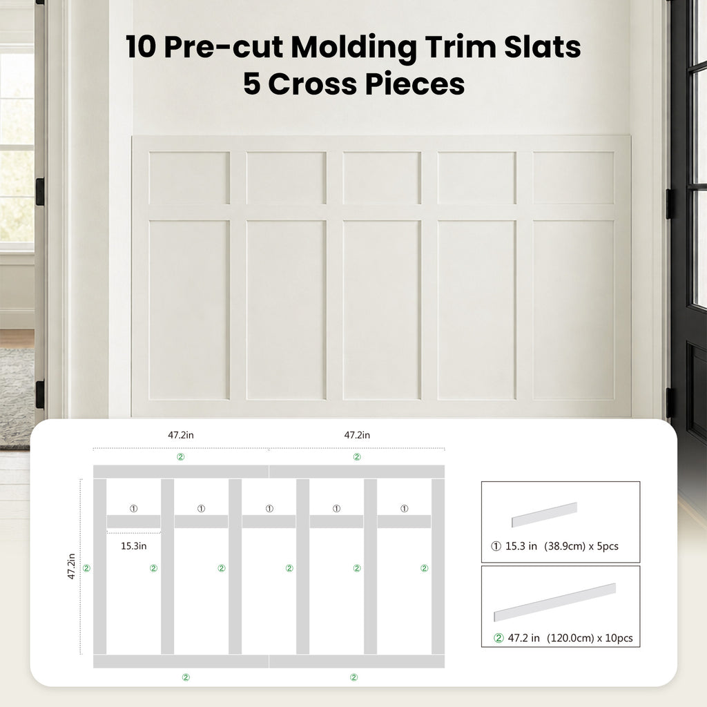 Pre-Cut Board and Batten Wall Kit | Paintable Half Wall Wainscoting | DIY Farmhouse Accent Wall Trim