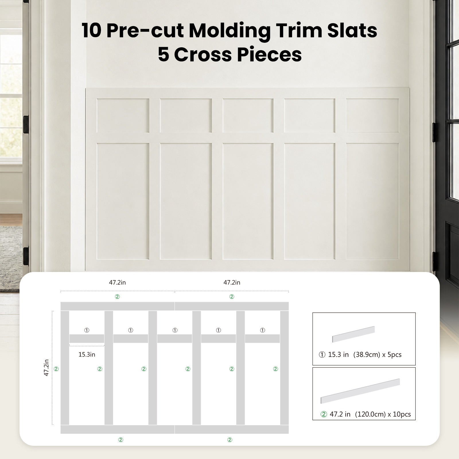 Pre-Cut Board and Batten Wall Kit | Paintable Half Wall Wainscoting | DIY Farmhouse Accent Wall Trim