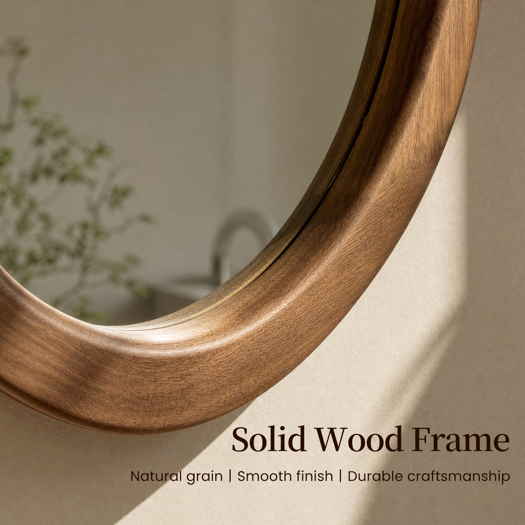 Organic Asymmetrical Solid Wood Wall Mirror in Warm Walnut Finish (30" x 20")