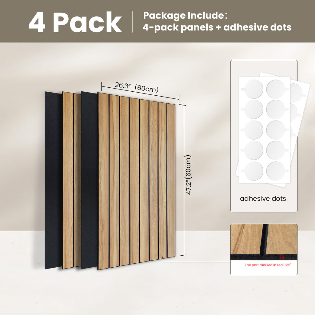 Linear Wood Slat Acoustic Panels, 47.2"×23.6" 3D Fluted Noise Reduction Wall & Ceiling Decor