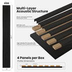 3D Fluted Wood Slat Acoustic Panels, 4-Pack Wall Ceiling Sound Absorbing Panels