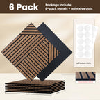 3D Wood Veneer Sound Absorbing Panels for Studio Office Home, 60×60cm 6 Pack
