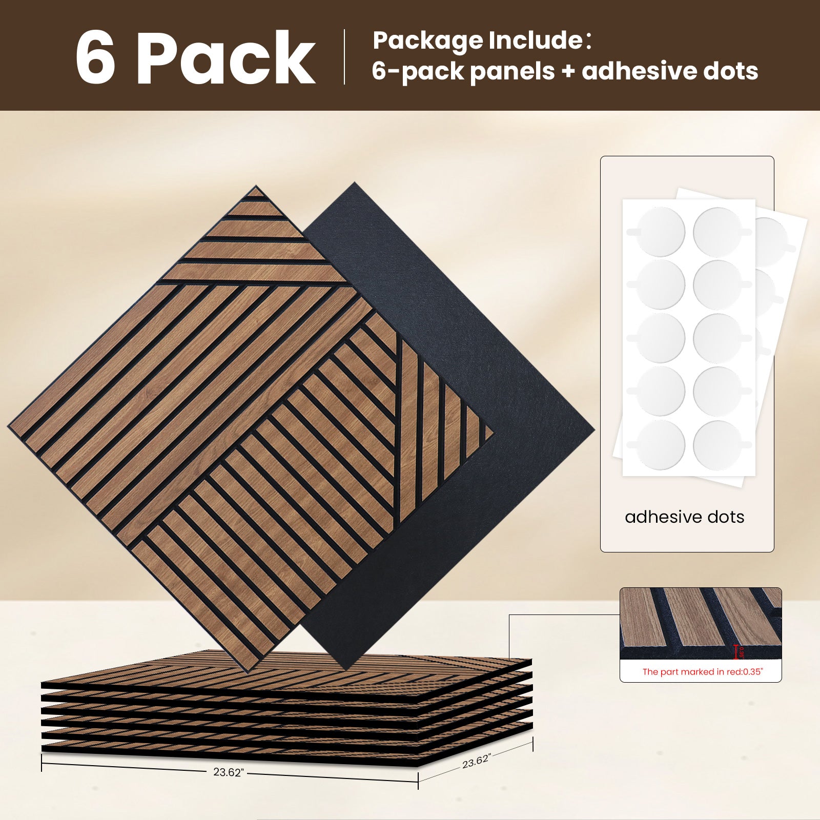 3D Wood Veneer Sound Absorbing Panels for Studio Office Home, 60×60cm 6 Pack