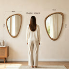 Irregular Solid Wood Wall Mirror, Asymmetrical Mid Century Modern Decorative Mirror for Entryway, Bedroom, Bathroom Vanity