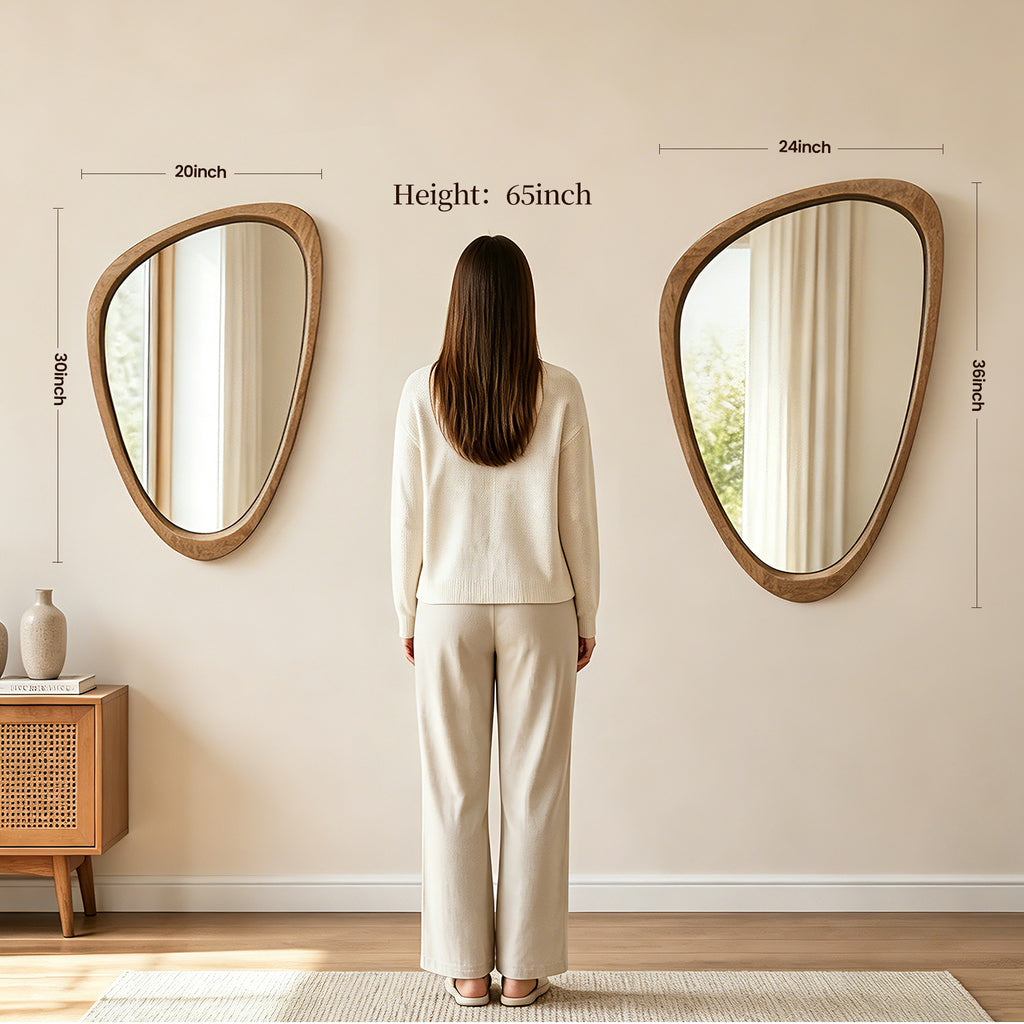 Organic Asymmetrical Solid Wood Wall Mirror in Warm Walnut Finish (30" x 20")