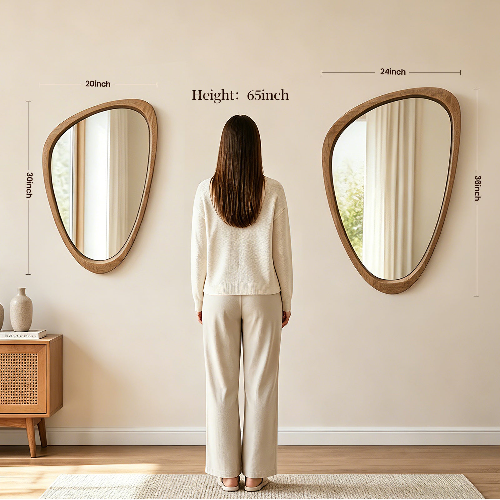 Organic Asymmetrical Solid Wood Wall Mirror in Warm Walnut Finish (30" x 20")