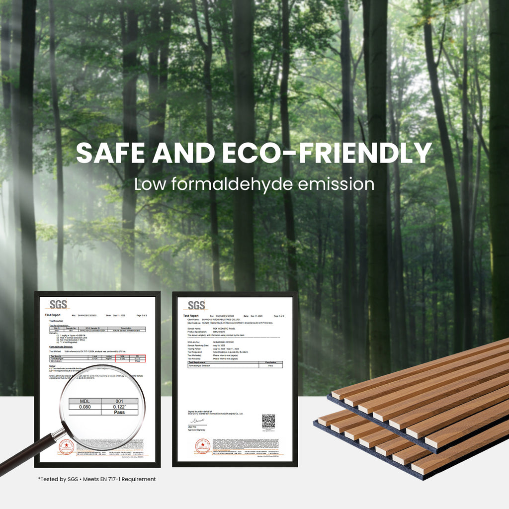Acoustic Wood Slat Wall Panels, 4-Pack Walnut Finish, Noise Reduction for Home Office Studio