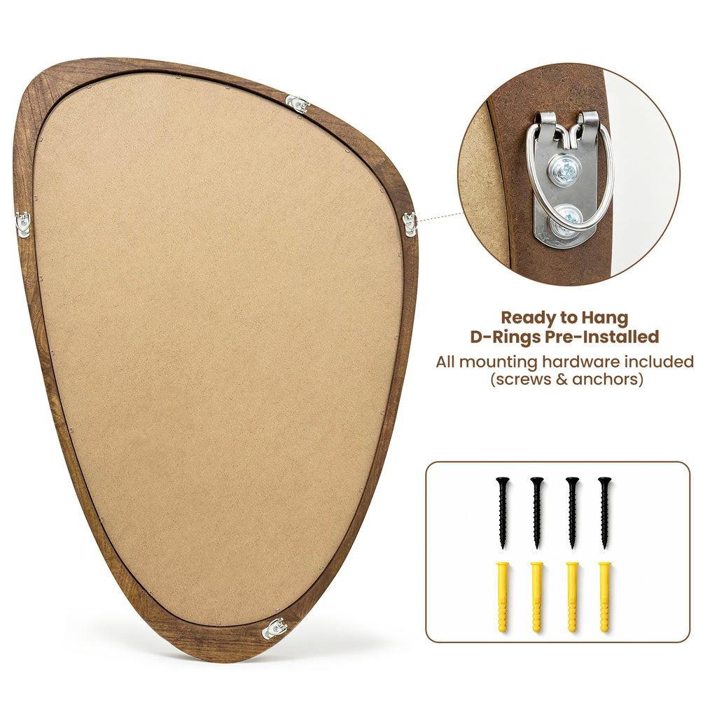 Irregular Solid Wood Wall Mirror, Asymmetrical Mid Century Modern Decorative Mirror for Entryway, Bedroom, Bathroom Vanity