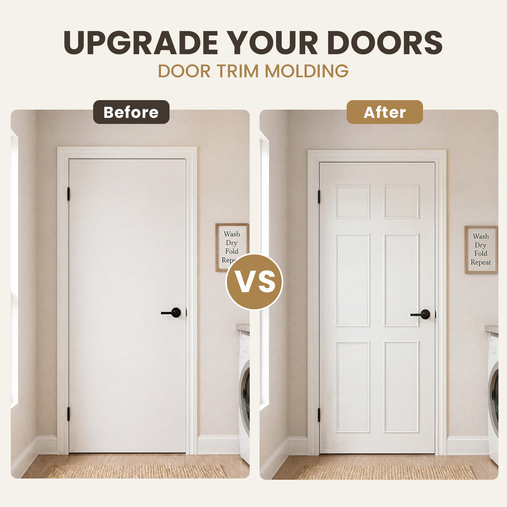 DIY Peel and Stick Door Molding Trim Kit, Pre-Cut & Paintable Accent Trim for Standard 80" Doors
