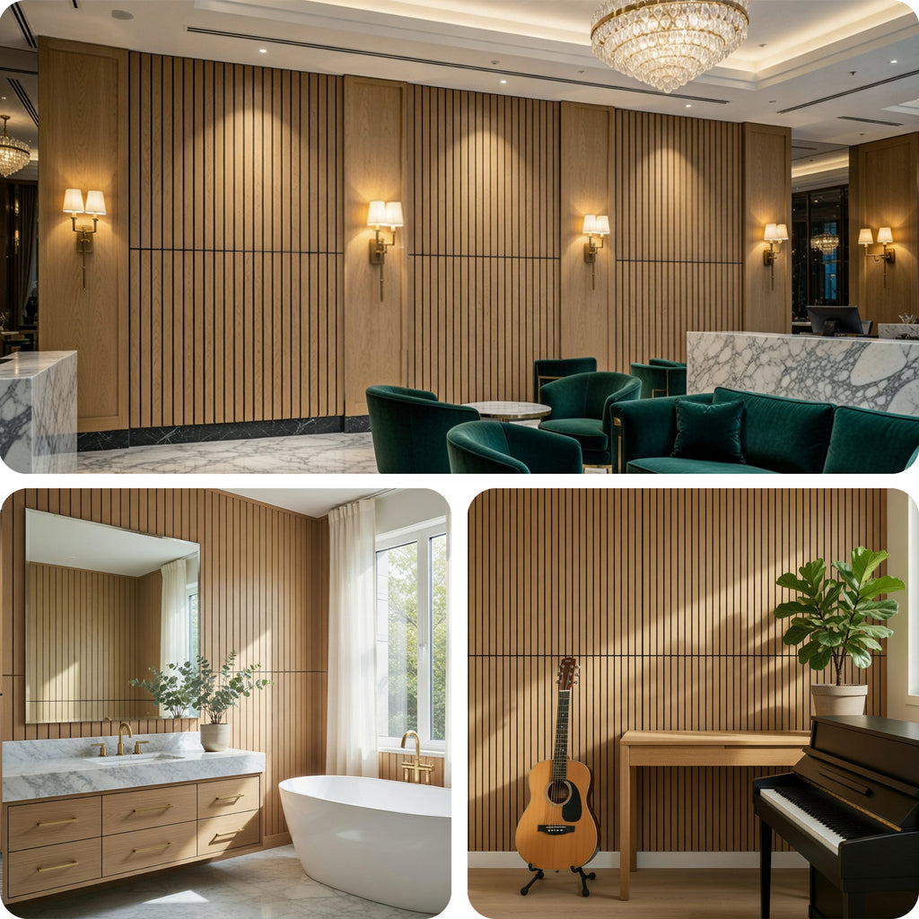 Linear Wood Slat Acoustic Panels, 47.2"×23.6" 3D Fluted Noise Reduction Wall & Ceiling Decor
