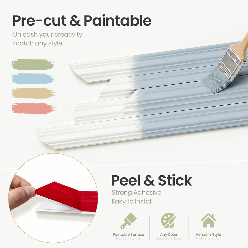 Pre-Cut Peel & Stick Wall Molding Kit for 12ft Accent Wall (Set of 6)