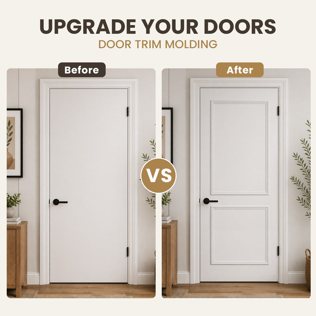 Peel and Stick Door Molding Trim Kit, Pre-Cut & Paintable Accent Trim for 28"–36" Flat Doors