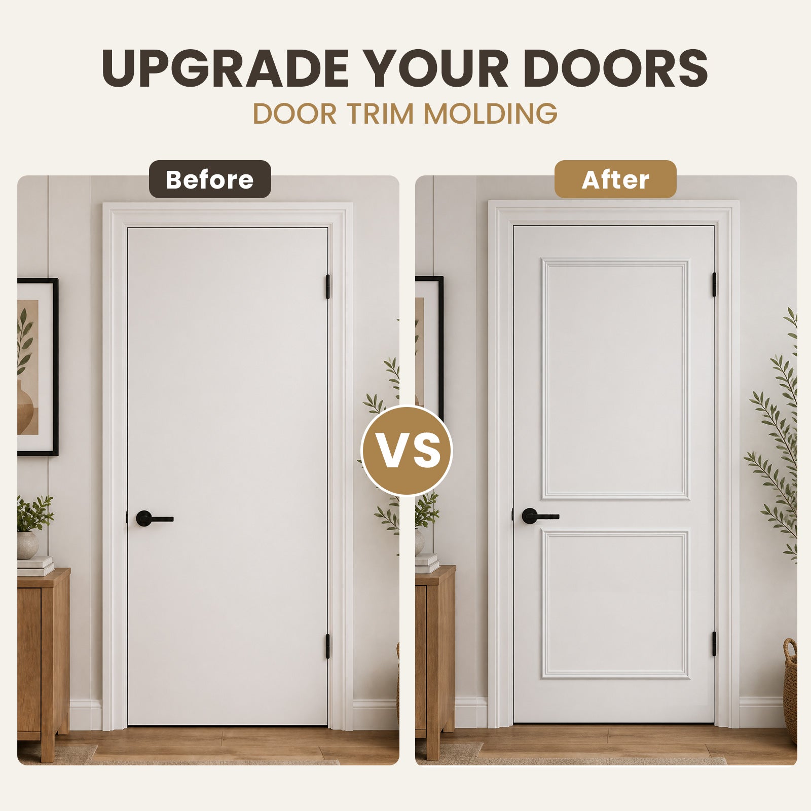 Peel and Stick Door Molding Trim Kit, Pre-Cut & Paintable Accent Trim for 28"–36" Flat Doors