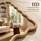Natural Wood 20" x 30" Wavy Rectangle Solid Wood Wall Mirror for Bathroom, Bedroom & Entryway