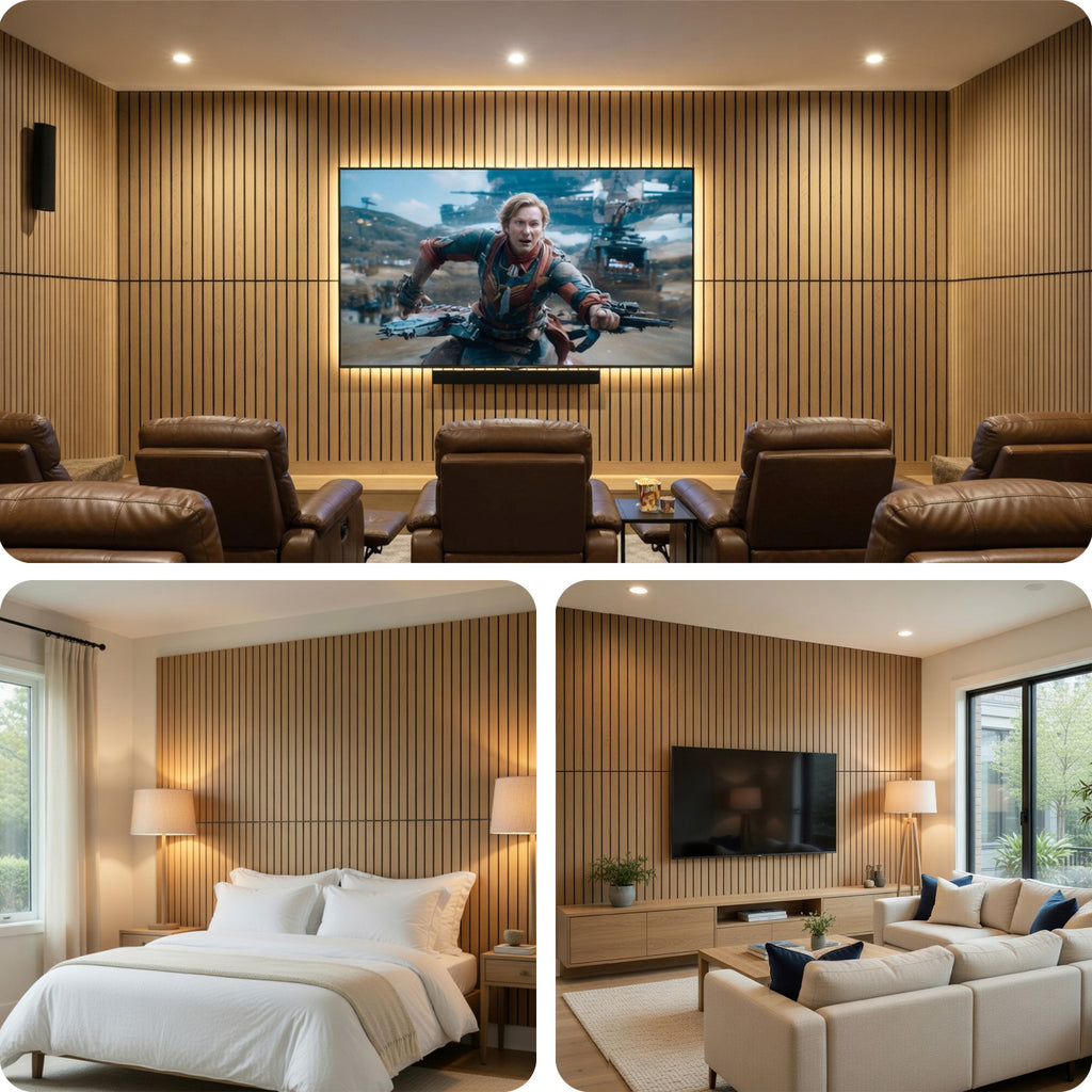 Linear Wood Slat Acoustic Panels, 47.2"×23.6" 3D Fluted Noise Reduction Wall & Ceiling Decor