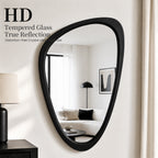 Organic Pebble Solid Wood Wall Mirror 30" x 20" Matte Black Asymmetric Accent Mirror