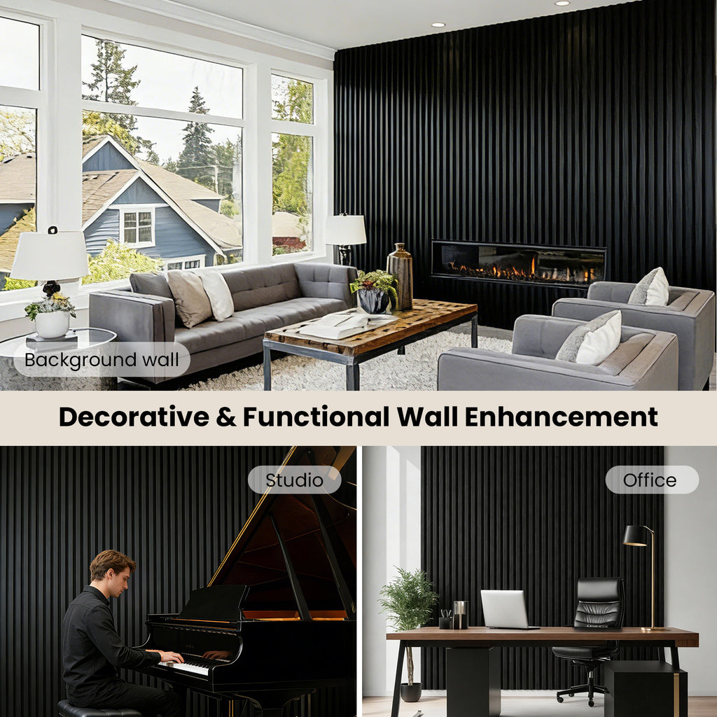3D Fluted Wood Slat Acoustic Panels, 4-Pack Wall Ceiling Sound Absorbing Panels