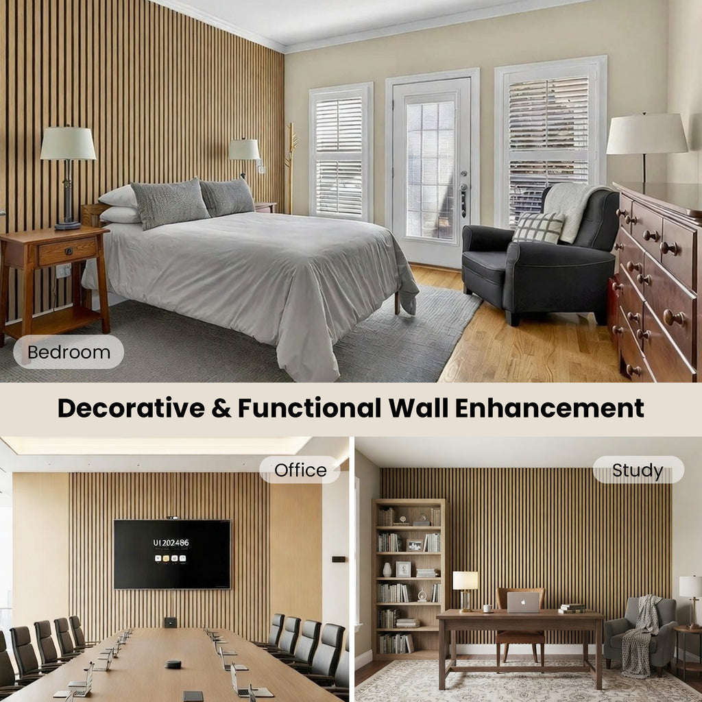 Oak Acoustic Slat Wall Panels – Soundproof & Noise Reducing for Modern Walls, 4-Pack