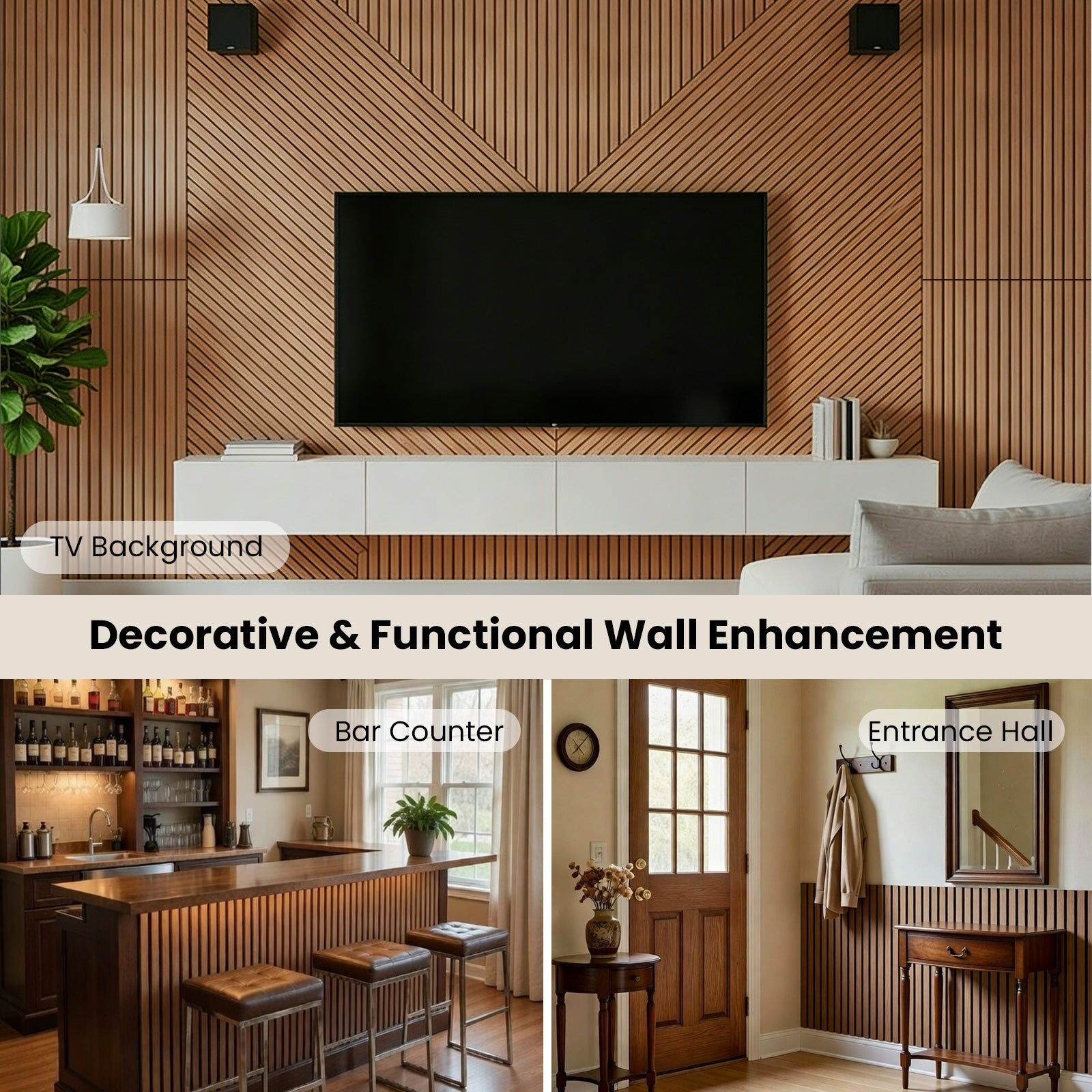 3D Walnut Wood Slat Acoustic Wall Panel 47.2" x 23.6" | Noise Reduction & Modern Decor