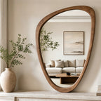 Organic Asymmetrical Solid Wood Wall Mirror in Warm Walnut Finish (30" x 20")