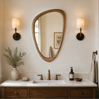 Organic Asymmetrical Solid Wood Wall Mirror in Warm Walnut Finish (30" x 20")