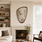 Irregular Solid Wood Wall Mirror, Asymmetrical Mid Century Modern Decorative Mirror for Entryway, Bedroom, Bathroom Vanity
